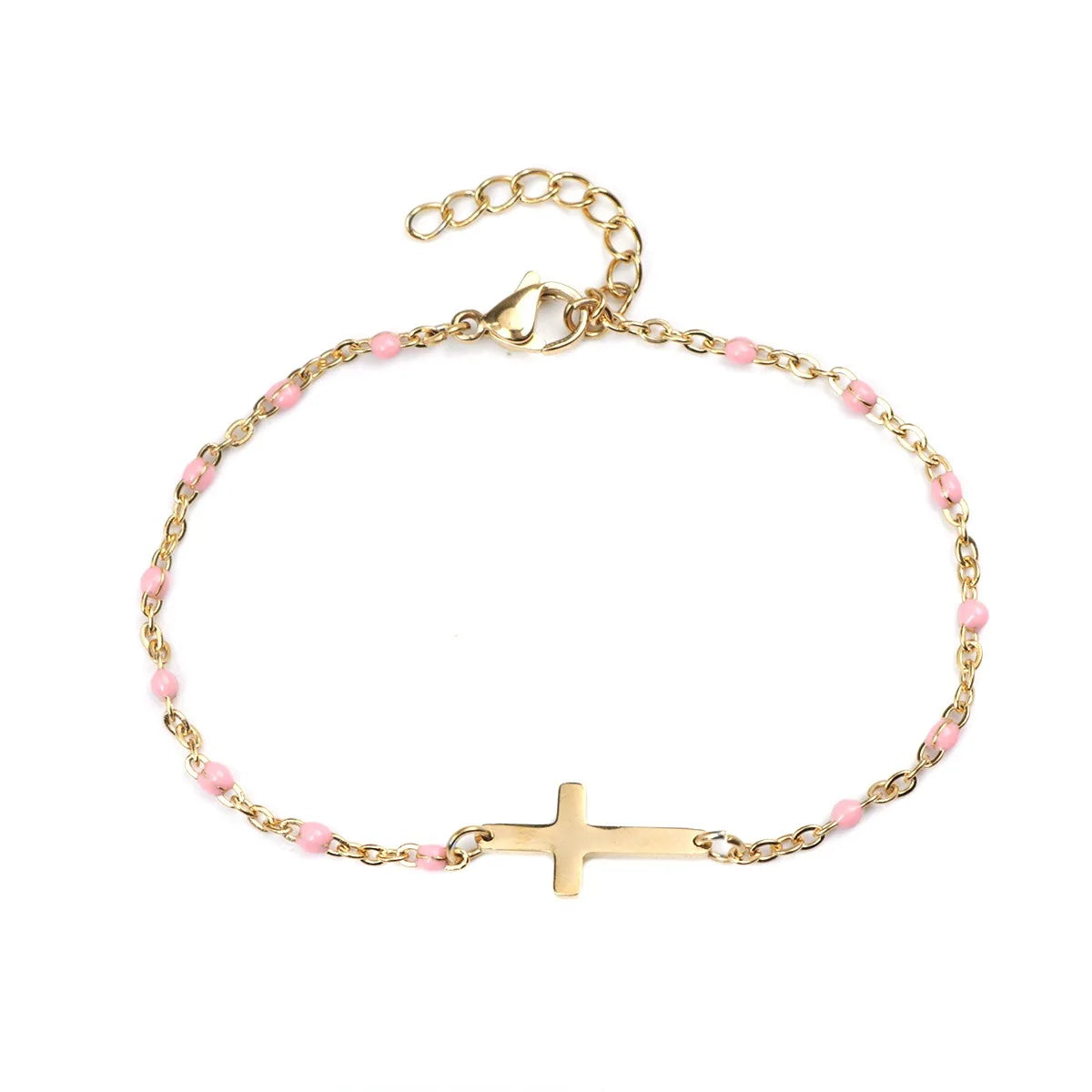 Religious Stainless Steel Cross Charms Bracelets Women Girls Gold Color Metal Link Chains Party Club Jewelry Gifts,18cm Long