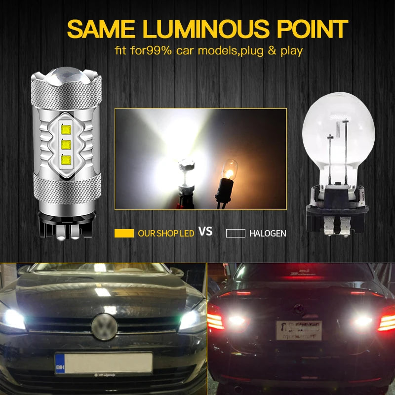 2PCS Amber Yellow White 80w PW24W PWY24W LED Bulbs For Audi A3 A4 A5 Q3 VW MK7 Golf CC Fusion Front Turn Signal Lights
