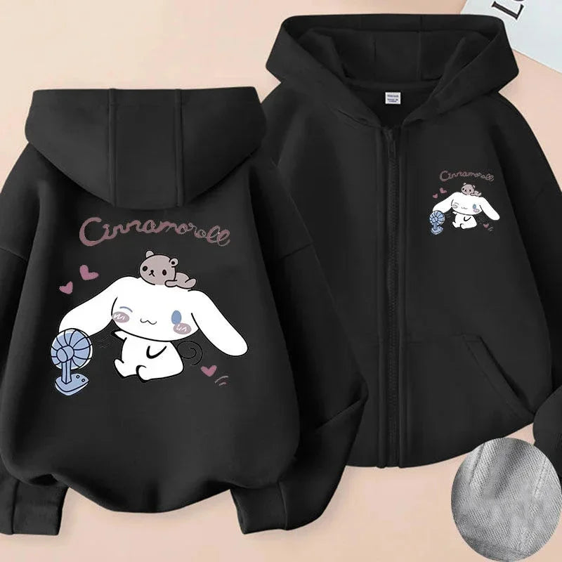 Kawaii Sanrio Cinnamoroll Cartoon Zip Up Hooded Coats Women Winter Casual Loose Warm Jackets Cute Anime Parent-Child Clothing