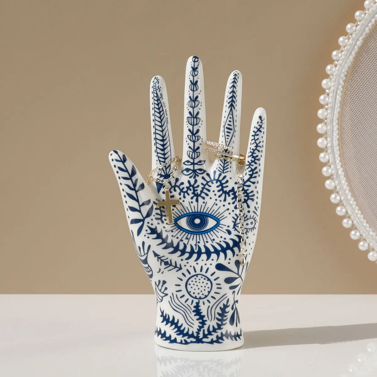 Devil's Eye of Fatima Jewelry Display Holde Ceramic Mannequin Hand Stand Designed for Necklaces, Bracelets, Rings