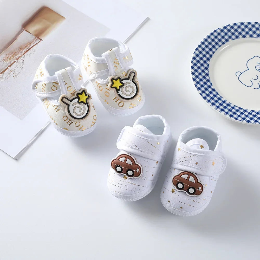 Cotton Newborn Baby Shoes Cartoon Pattern First Walkers for Girl Boy Plaid Soft Sole Walking Sandals 0-12month