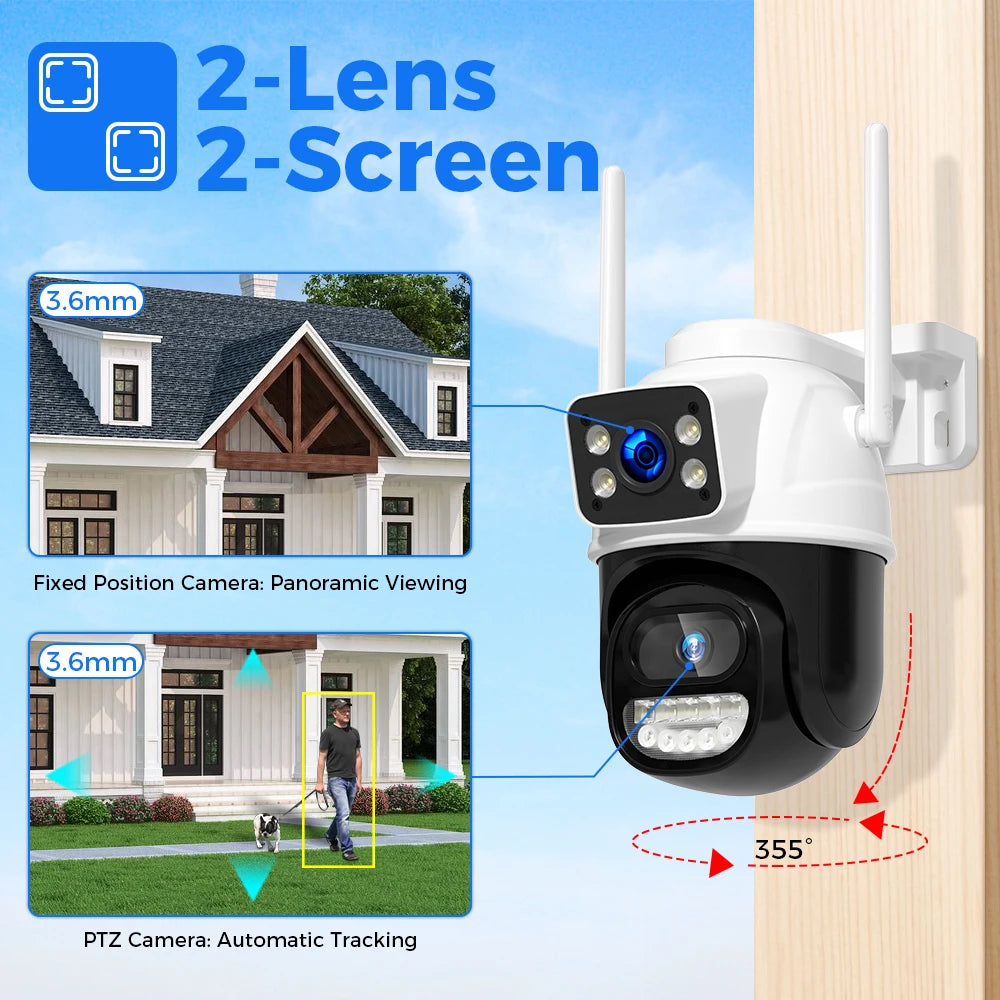 Hiseeu Wifi Surveillance Camera, Dual Lens, 4X Digital Zoom, AI Human Detect, ONVIF, Outdoor Security PTZ IP Cameras, 4K, 8MP