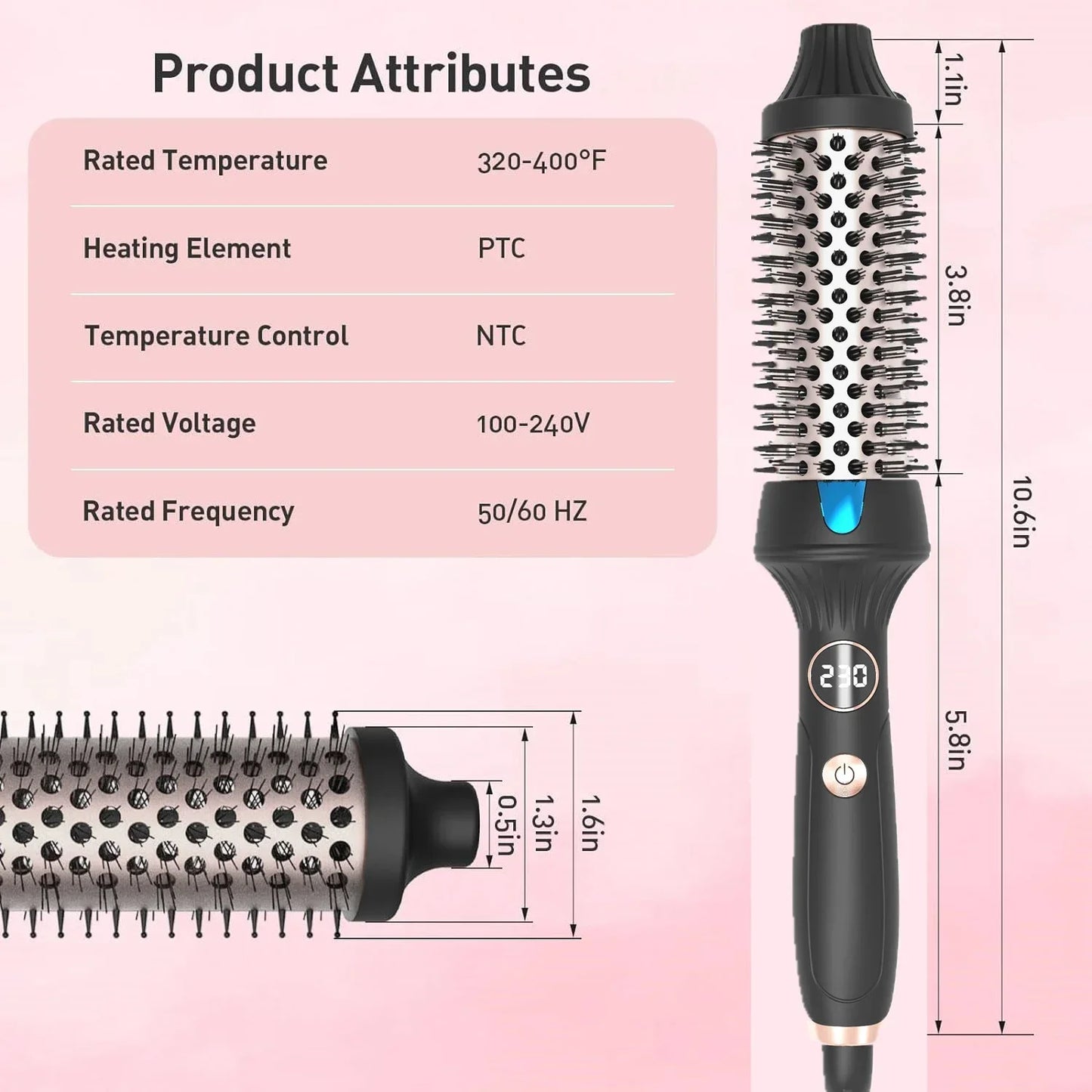 Thermal Brush 1.5 Inch Heated Curling Brush Ceramic Curling Iron Volumizing Brush Heating Round Travel Hair Curler Comb