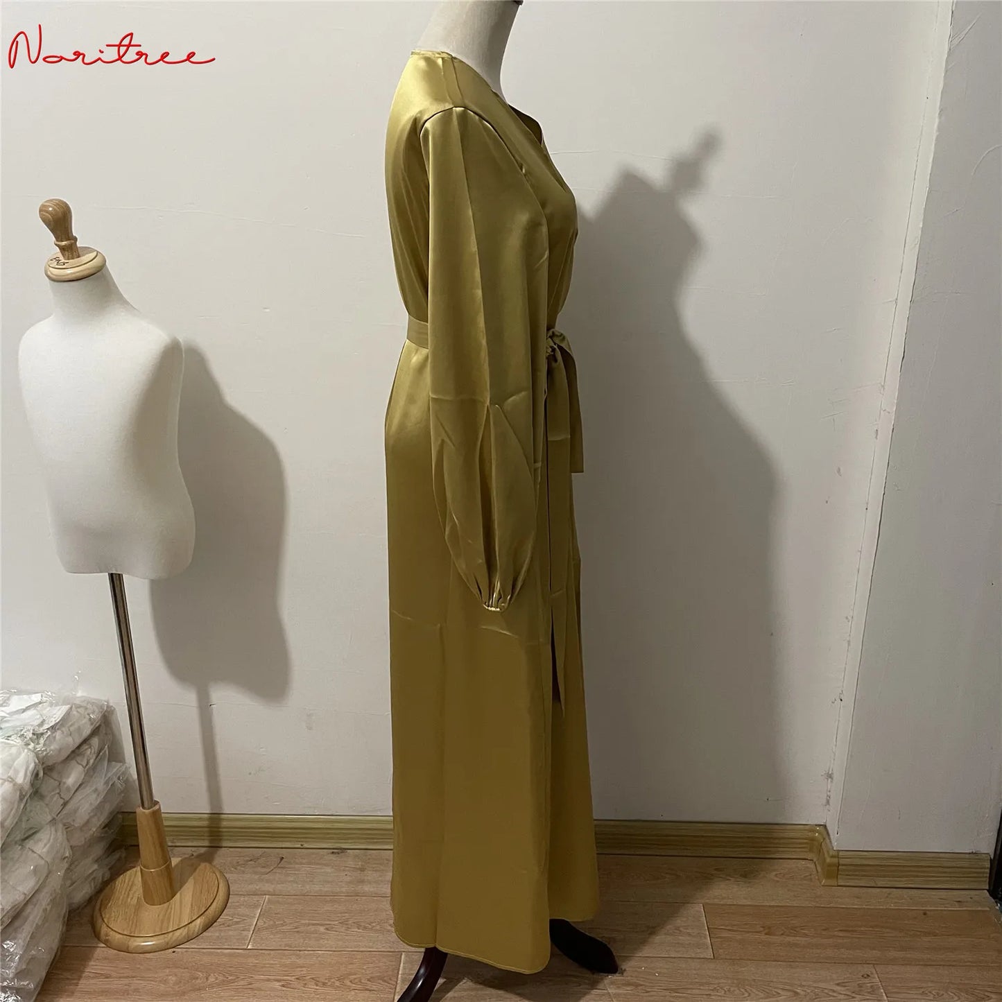 Ramadan Eid Fashion Silky Satin Muslim Abayas Robe Musulmane Abaya Cardigan Muslim Arab Worship Service Clothing Wy836