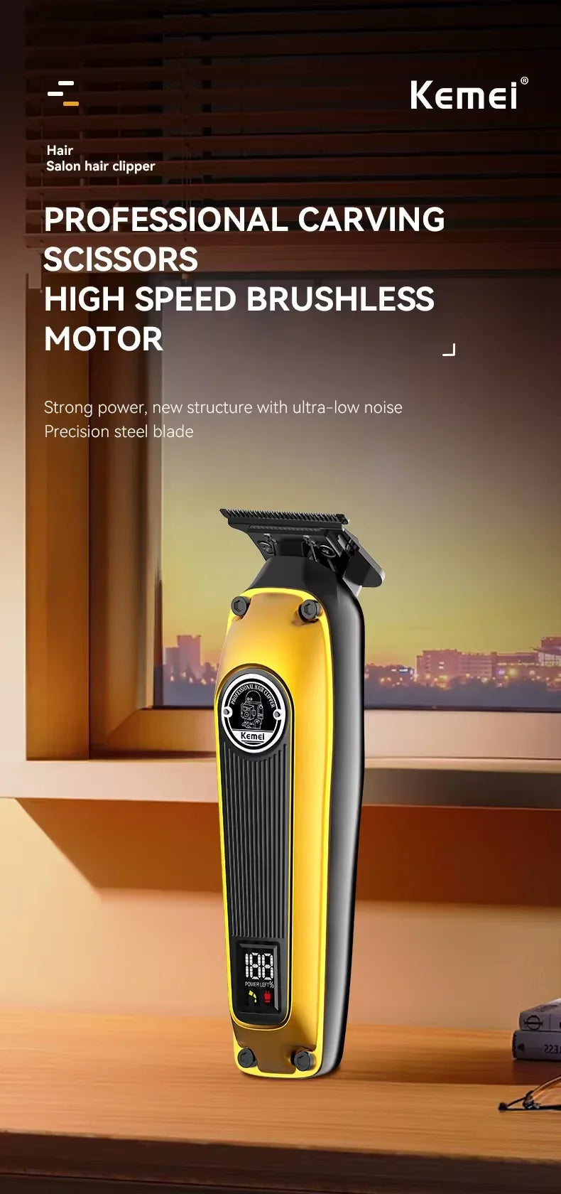 Original Kemei zero blade Professional Hair Trimmer Barber Rechargeable Electric Beard Clipper For Men Haircut Machine