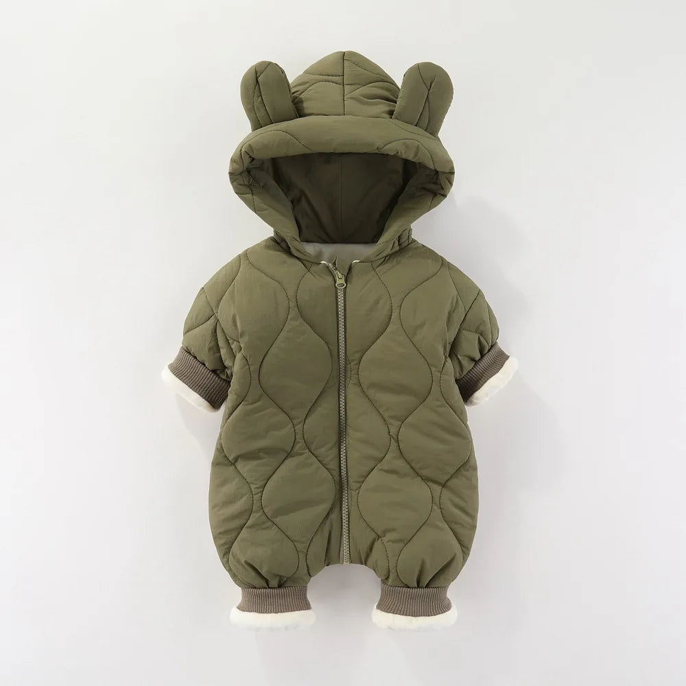 Baby jumpsuit Winter new plush and thick cotton clothes Newborn crawling clothes Baby and children's hooded outdoor clothes
