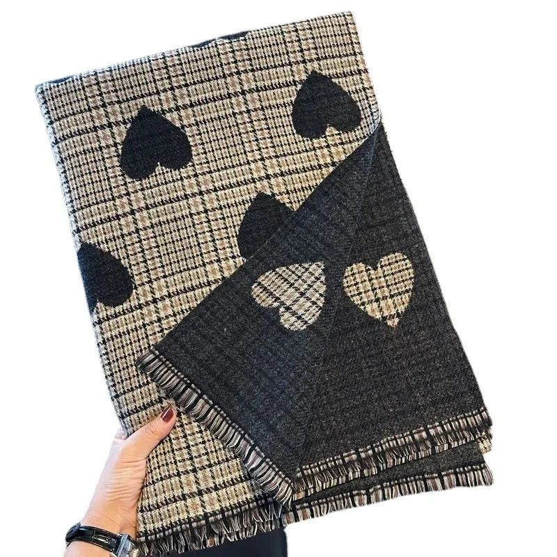 2023 New Double Side Cashmere Scarf Winter Women's Love Heart Plaid Ladies Long Thickened Warm Knitted Scarf Hijab Stole