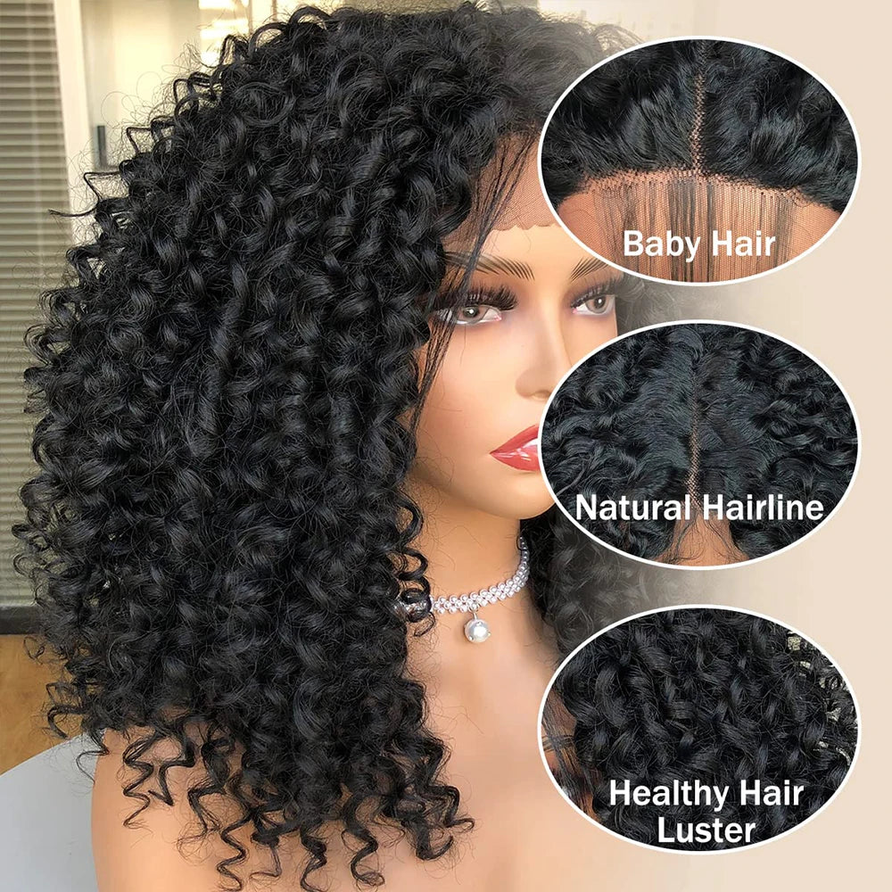 CurlyCoo Synthetic Curly Lace Front Wigs For Black Women Short Kinky Curly Bob Wig Ombre Natural Water Wave Cosplay Wig