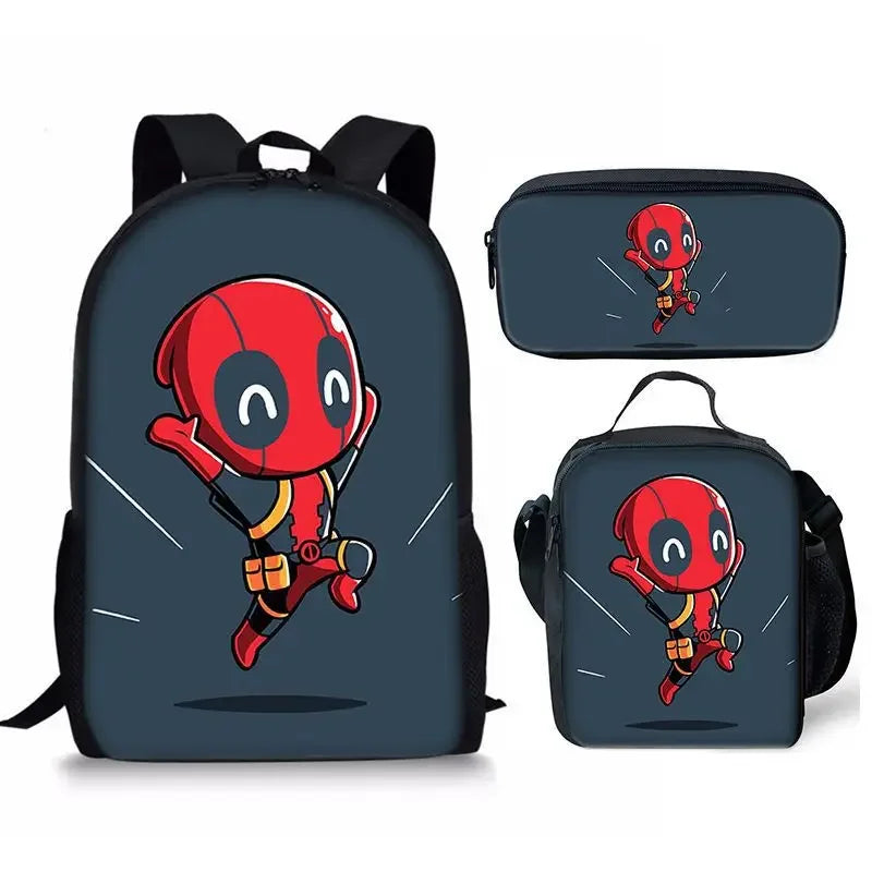 3Pcs Set Deadpools School Bags Pencil Cases Meal Bag Boys' Backpack Schools Supplies Learning Stationery Kids Customizable Gifts