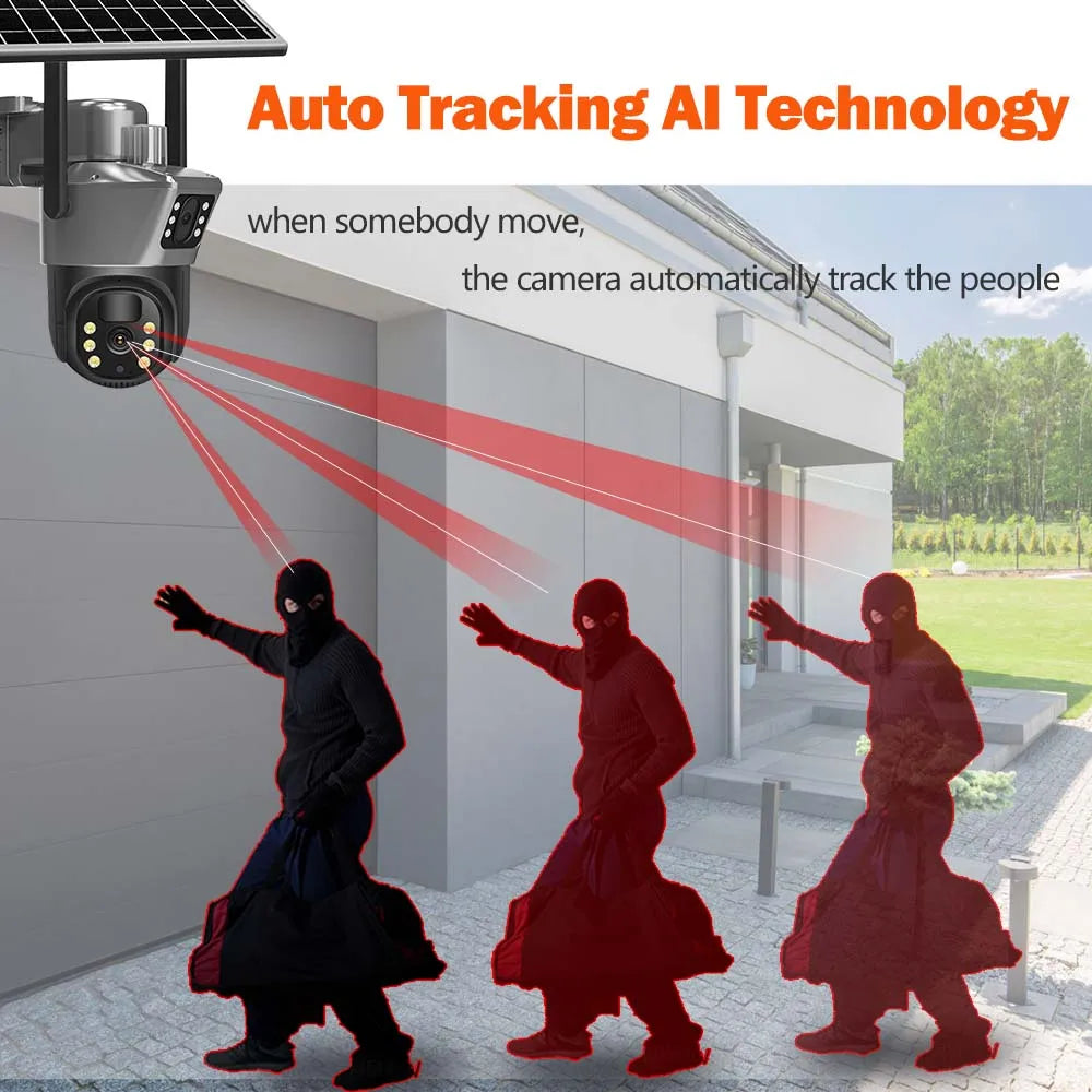 4K 8MP WiFi Solar Camera Outdoor Battery WiFi IP Cam Dual Lens Dual Screen Security-Protection Wireless Surveillance CCTV