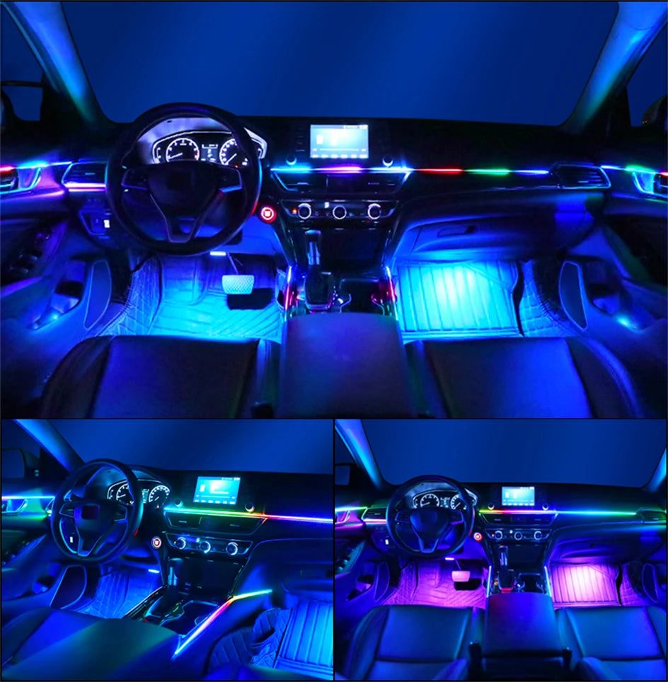 6/10/14/18 In 1 LED Dual Zone Symphony Streamer Car Ambient Light Interior RGB Neon Acrylic Strip Decoration Atmosphere Lamp 12V
