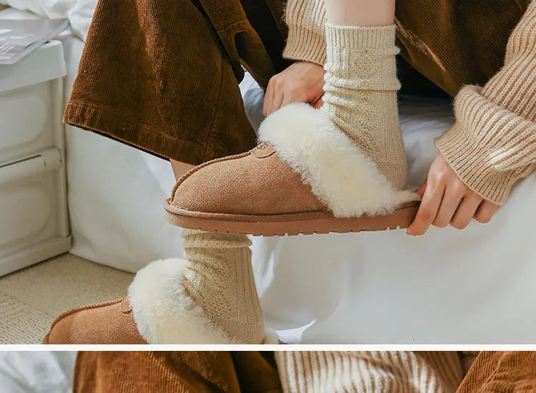 Autumn and Winter Diamond Check Wool Socks Coffee Color with Solid Color Women's Socks in The Tube Women's Warm Cotton Socks