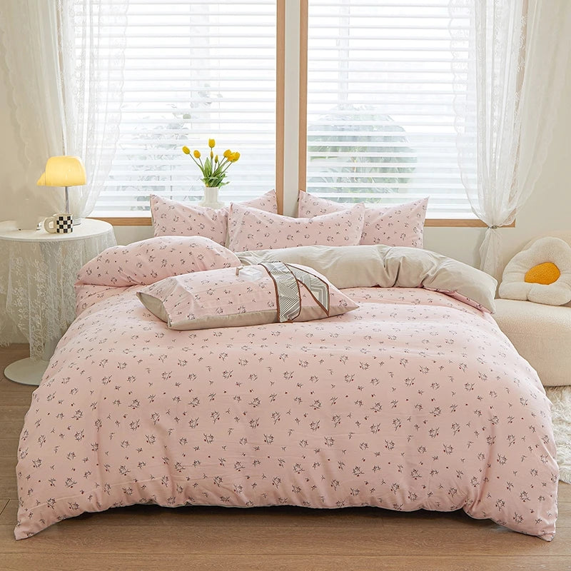 3pcs light gray Duvet Cover Set (1*Duvet Cover + 2*Pillowcase, Without Core), Fresh Flower Print Bedding Set, Soft Comfortable