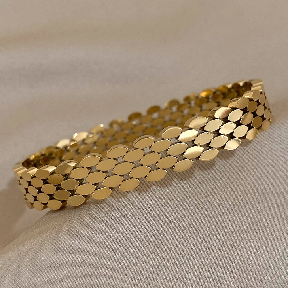 AENSOA 316L Stainless Steel High Quality Bubble Popcorn Shape Oval Bracelet Bangle Minimalist Metal Texture Rust Proof Jewelry