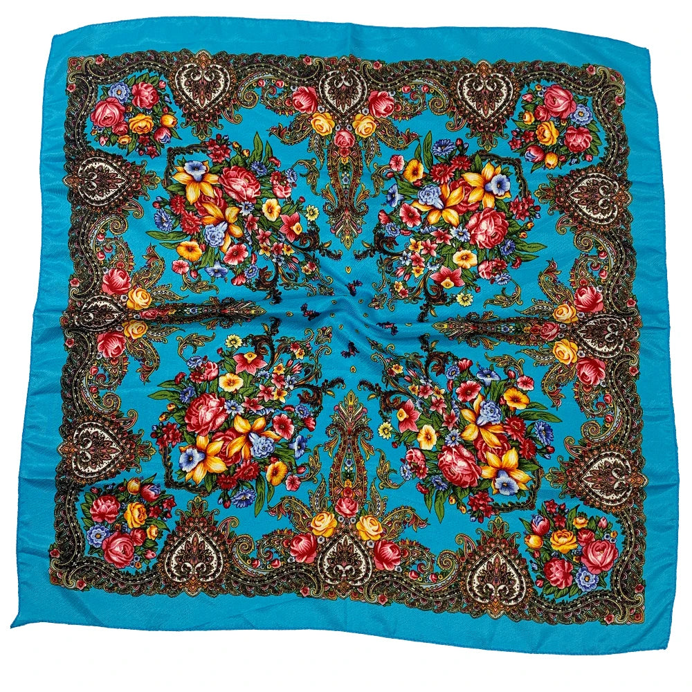 70*70cm Russian Square Scarf Women Luxury Floral Print Bandana Headband Scraves Babushka Head Wraps