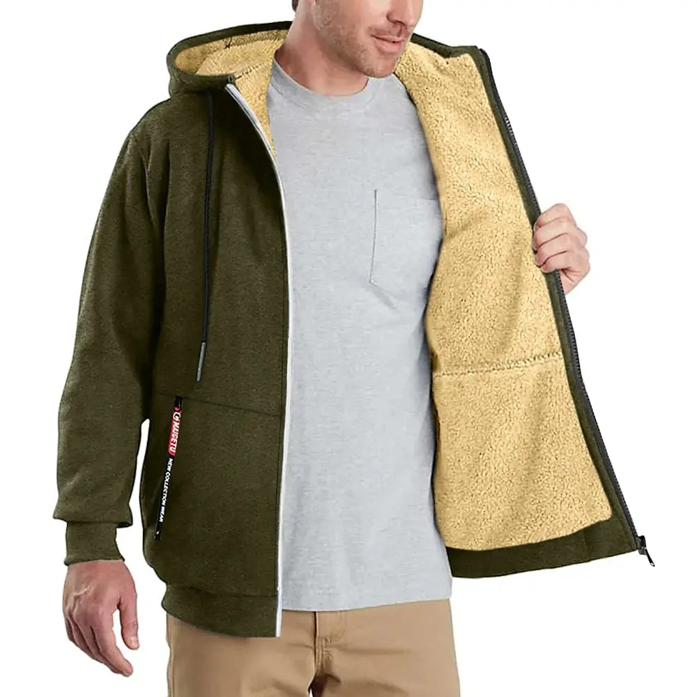 Trendy Sweatshirt Coat Front Pockets Warm Zipper Lamb Wool Jacket Men and Woman Winter Pure Color Plush Lined Cardigan Hoodie