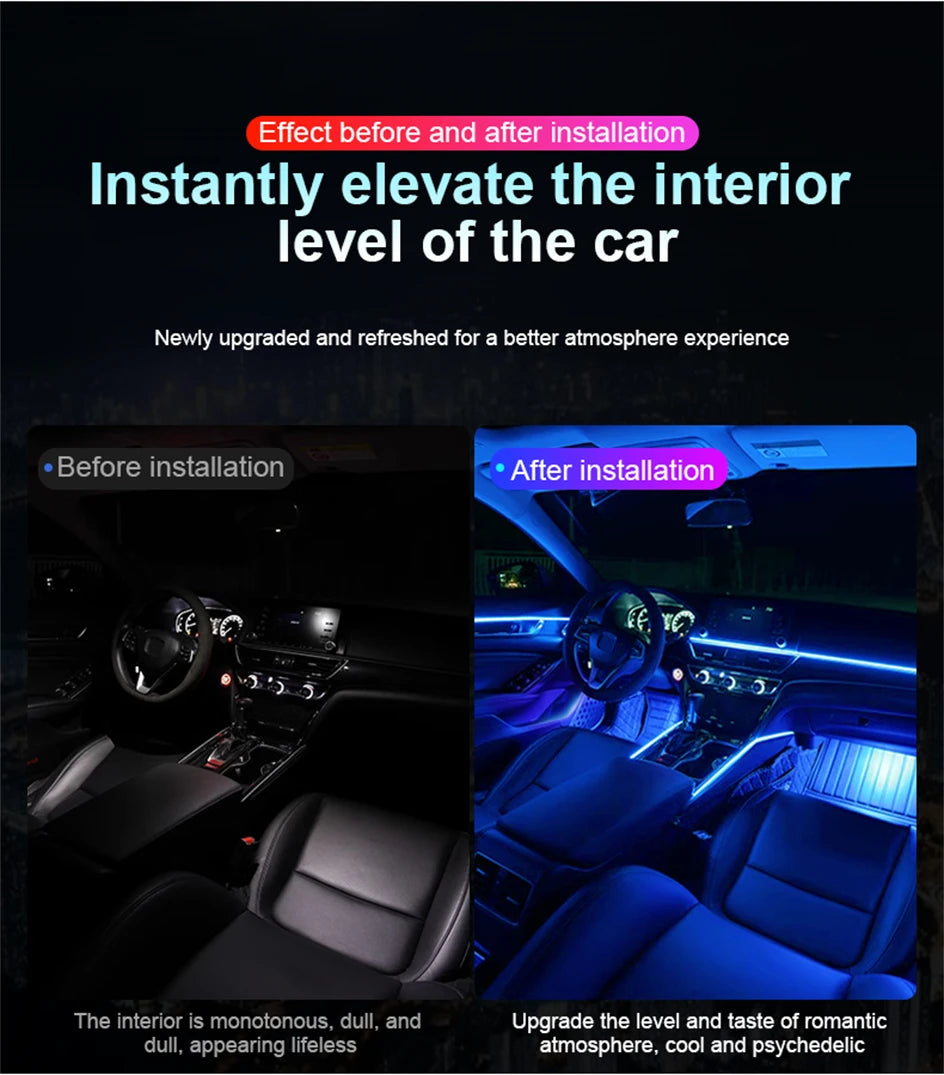 6/10/14/18 In 1 LED Dual Zone Symphony Streamer Car Ambient Light Interior RGB Neon Acrylic Strip Decoration Atmosphere Lamp 12V