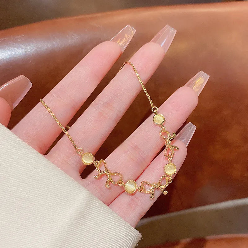 Gold Color Bracelet Set of Four Stainless Steel Sequins Rhinestone Bracelet Combination for Women Chain Bracelet Jewelry Gifts