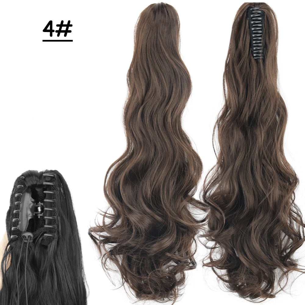 Synthetic Long Straight Claw Clip In Ponytail Hair Extensions 24Inch Heat Resistant Pony Tail Hair Piece For Women Daily Use