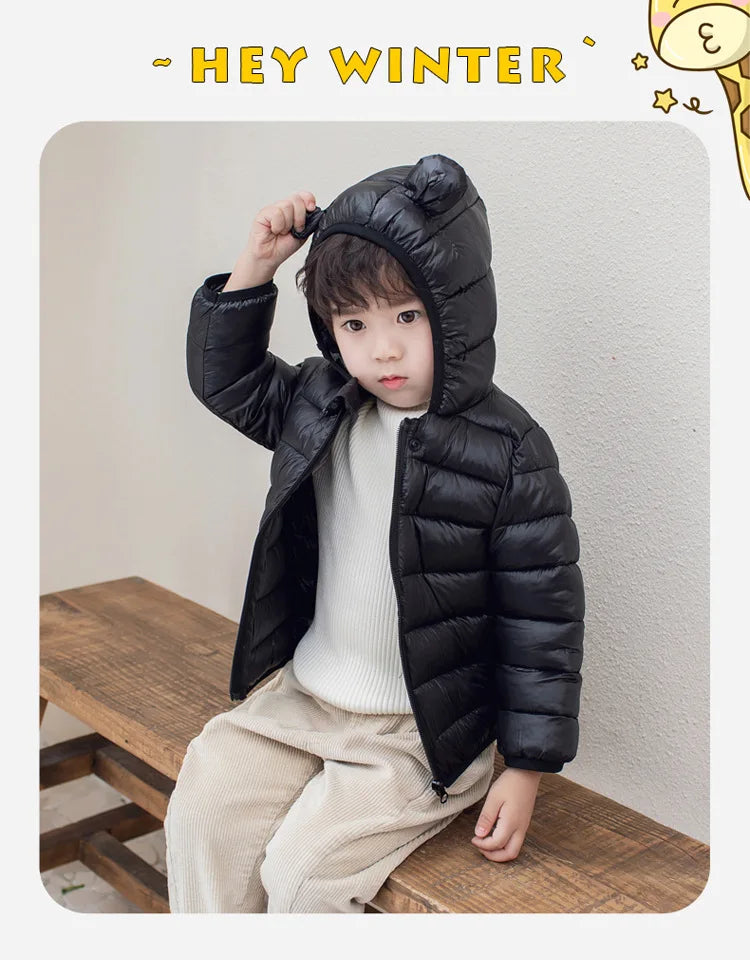Cute Baby Girls Winter Clothes Kids Light Down Coats with Ear Hoodie Spring Girl Jacket Toddler Children Clothing for Boys Coat