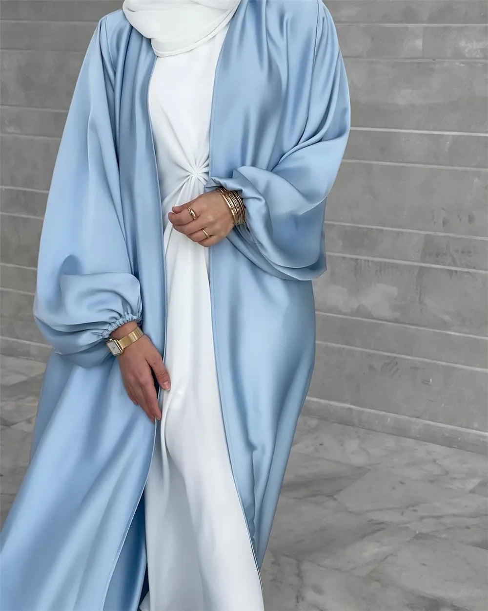 Ramadan Eid Fashion Silky Satin Muslim Abayas Robe Musulmane Abaya Cardigan Muslim Arab Worship Service Clothing Wy836