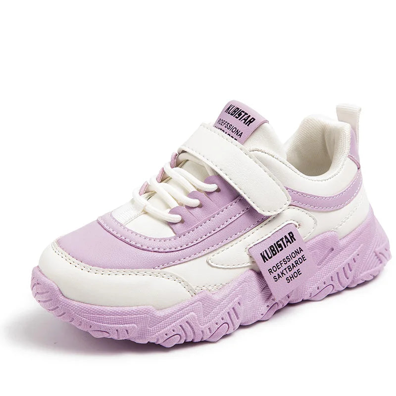 Spring New Kids Sneakers 2023 PU Girls Casual Mesh Solid Pink Light Boys White Hook & Loop Children Non-slip Sports Shoe Fashion