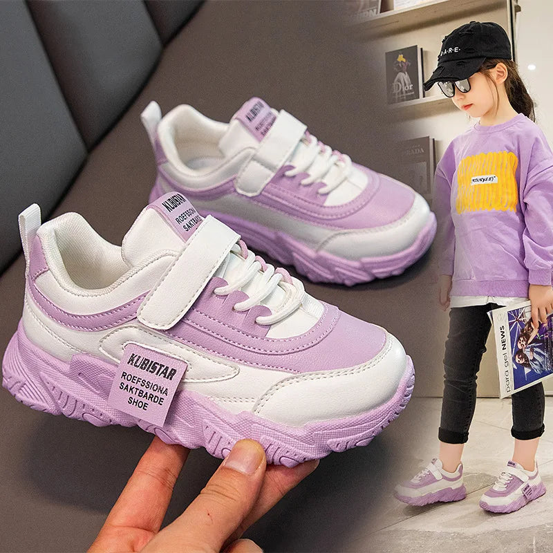 Spring New Kids Sneakers 2023 PU Girls Casual Mesh Solid Pink Light Boys White Hook & Loop Children Non-slip Sports Shoe Fashion
