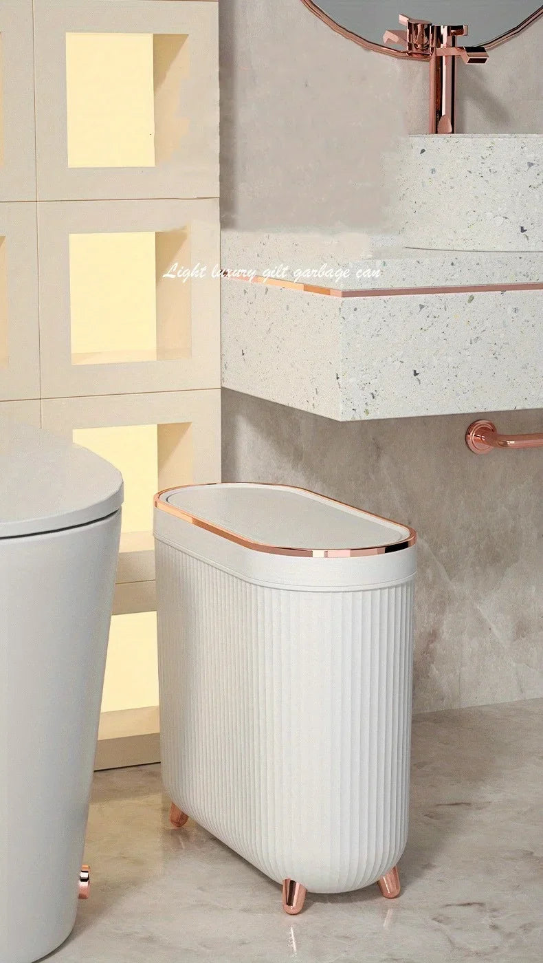Compact Quiet-Close Trash Can for Bathroom/Bedroom - Electricity-Free, Space-Saving, with Optional Lid