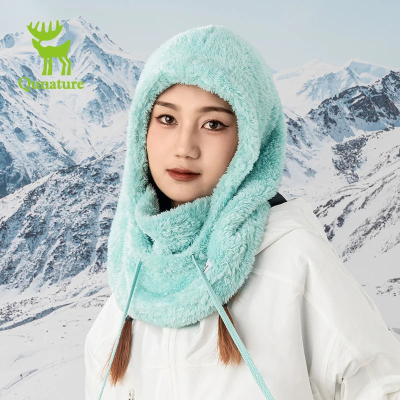 Qunature Skiing Mask Full Face Balaclava Hood Thicken Thermal Fleece Neck Protection Gaiter Winter Keep Warm Snowboarding Scarf
