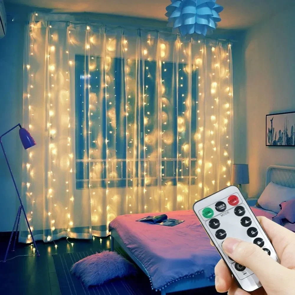 LED Garland Curtain Lights 8 Modes USB Remote Control Fairy Lights String Wedding Christmas Decor for Home Bedroom New Year Lamp