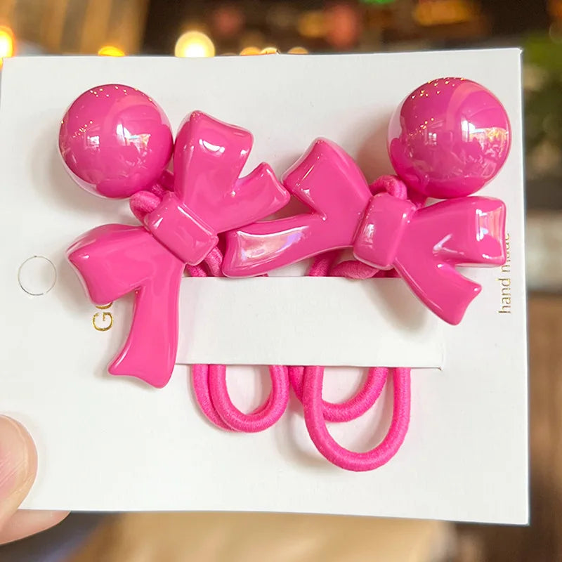 2pcs/lot Fashion Pink Bow Ball Hair Accessories Children Rubber Bands Scrunchies Elastic Hair Bands Girls Headwear Ties