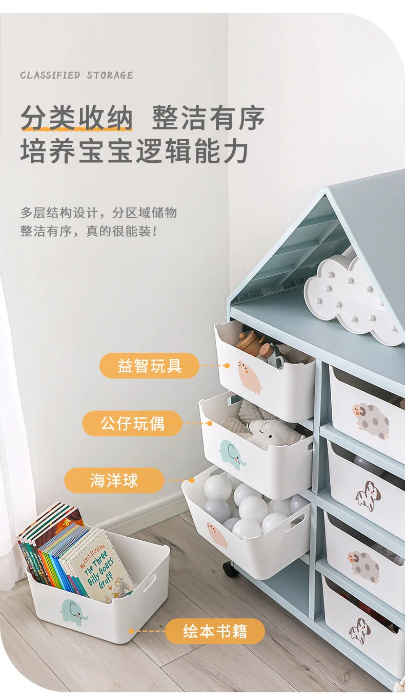 Book Cabinet Roof Shape Book Shelf Multi-layer Structure Shelf Furniture Round Corner Bookshelf For Children Universal Pulley