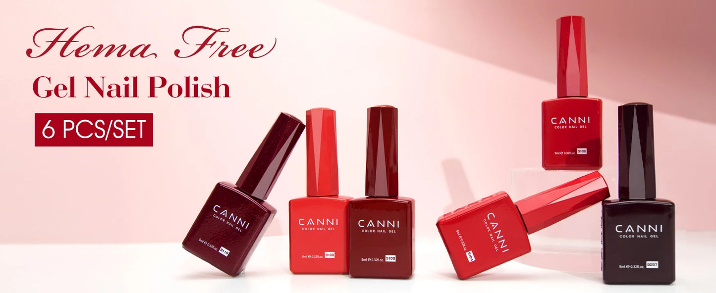 CANNI 6pcs/Lot UV LED Nail Gel Polish HEMA FREE Colorful High gloss Fashionable Unique Deep Red Velvet Reverie Kit 9ml Set-2309