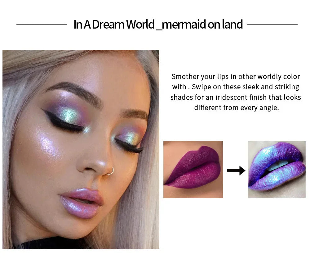 6 Colors Laser Holographic Lip Gloss Liquid Lipstick Mermaid Pigment Longlasting Glitter Lipgloss Waterproof Metallic Lip Makeup