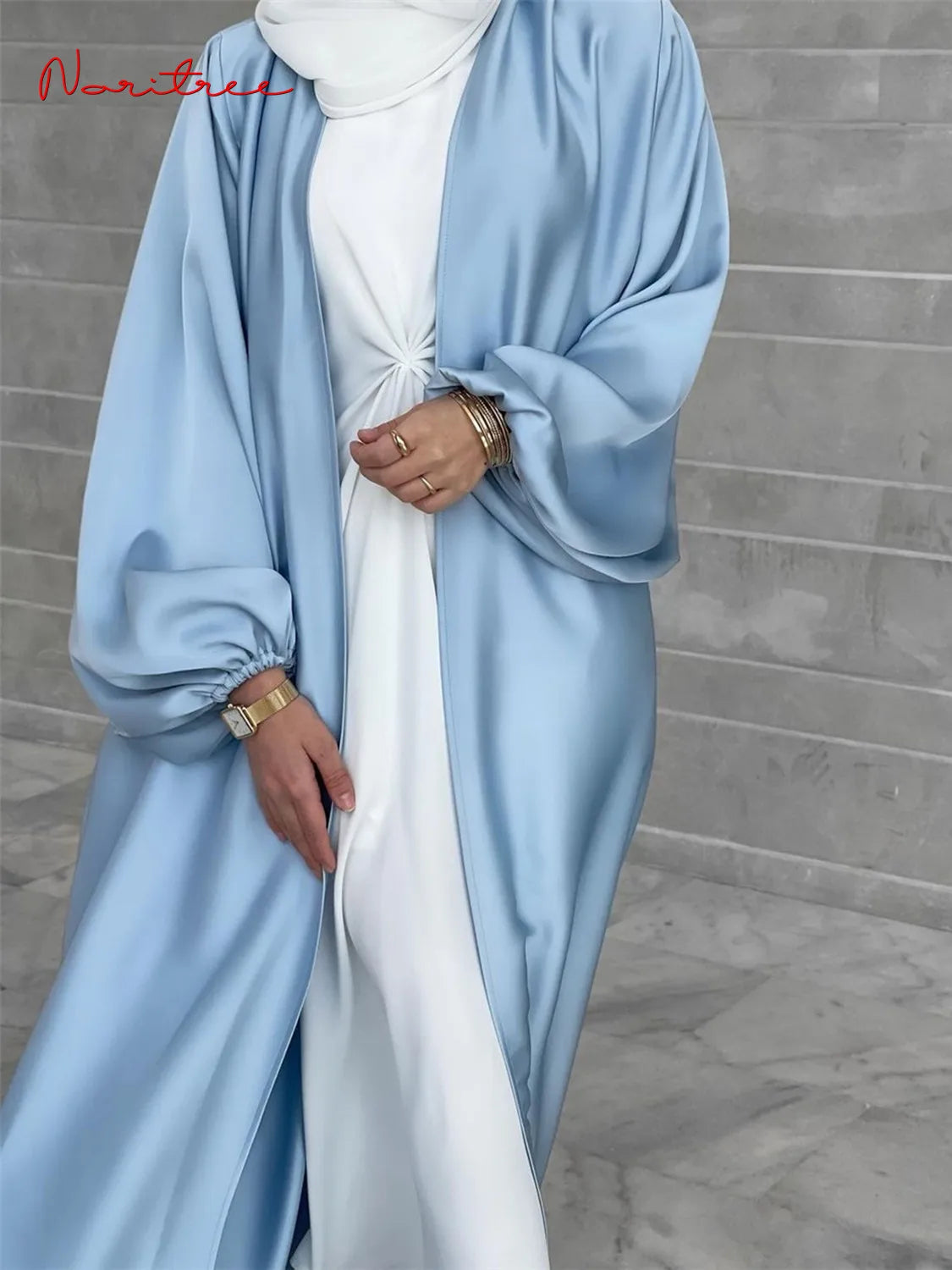 Ramadan Eid Fashion Silky Satin Muslim Abayas Robe Musulmane Abaya Cardigan Muslim Arab Worship Service Clothing Wy836