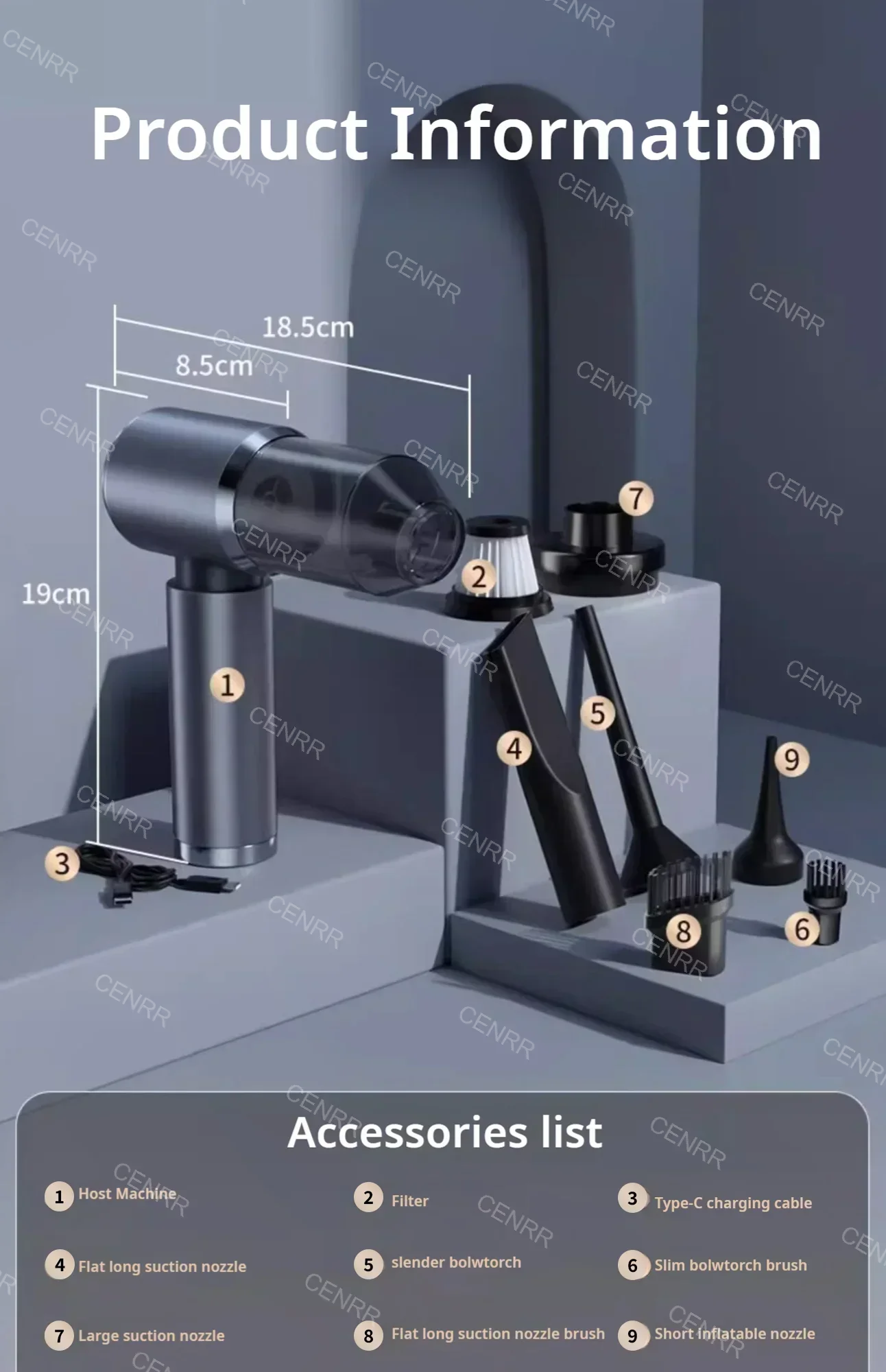 CENRR Car Vacuum Cleaner High Pressure 210000PA Wireless Vacuum Cleaner Cordless Vacuum Cleaner High Suction Cleaning Machine