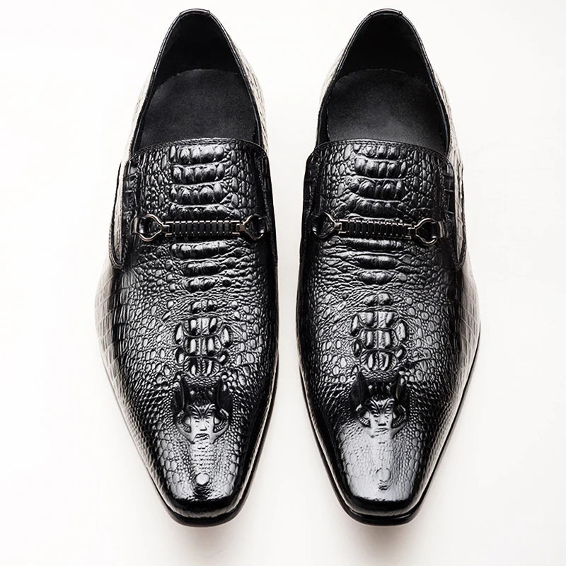 Fashion Men Casual Leather Shoes Crocodile Pattern Luxury Dress Shoes Slip-on Wedding Shoes Leather Brogues Big Size 38-48