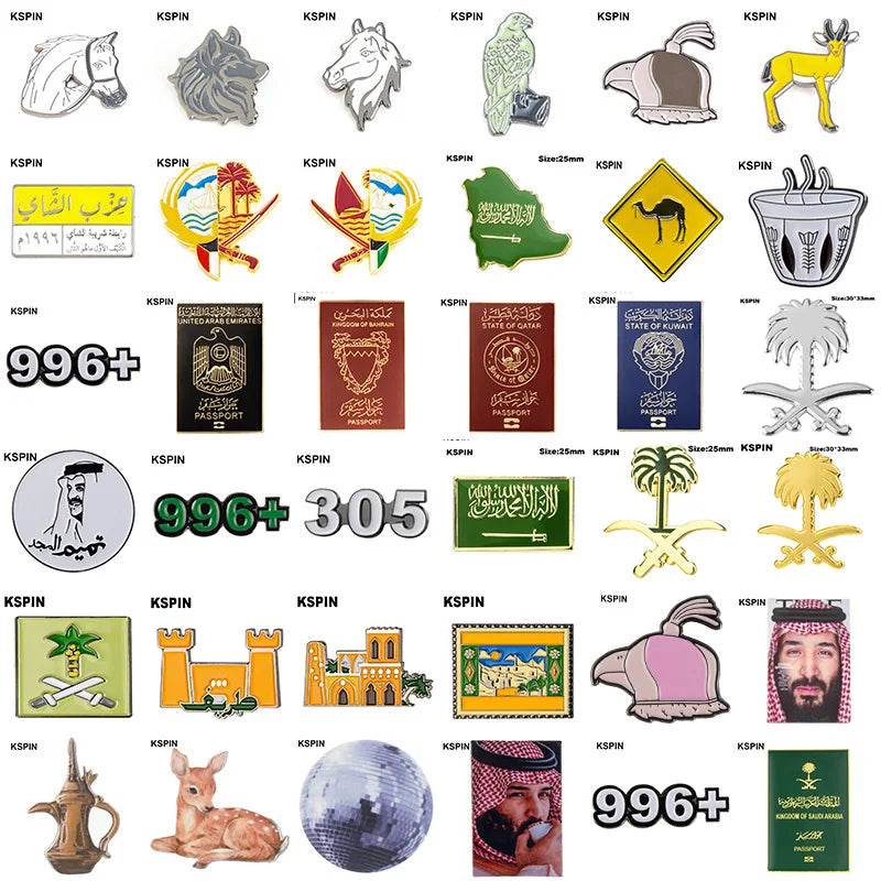 5pcs a lot Saudi Arabia Mobile Photo 3M Sticker Badge Metal Pin Broooches Pins