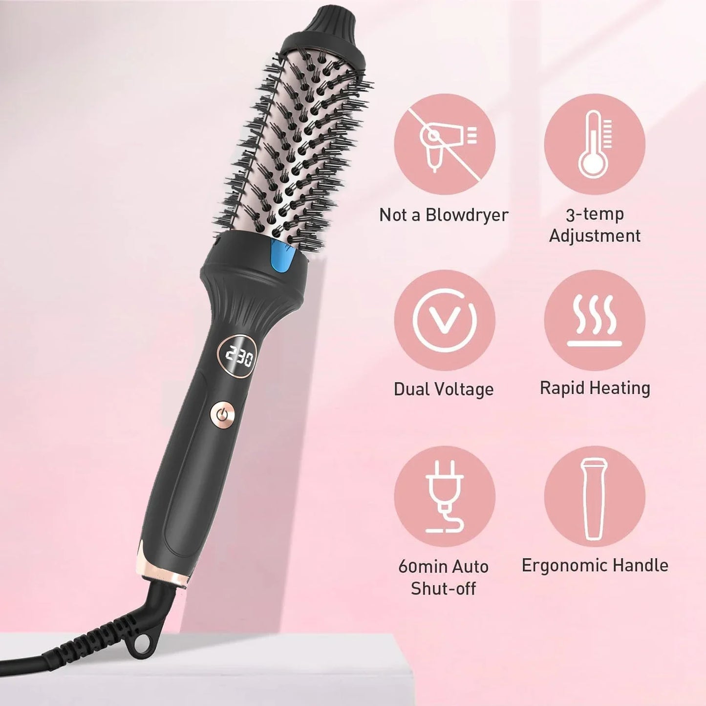 Thermal Brush 1.5 Inch Heated Curling Brush Ceramic Curling Iron Volumizing Brush Heating Round Travel Hair Curler Comb