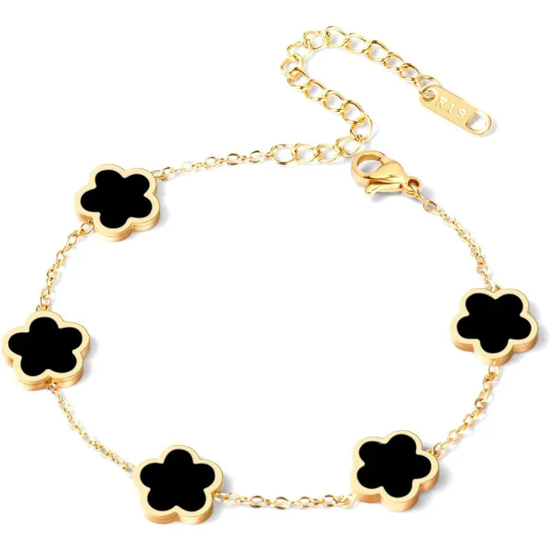 Hot Selling Plant Five Leaf Plum Blossom Stainless Steel Bracelet For Women's Jewelry Waterproof High-Quality Gift Clover