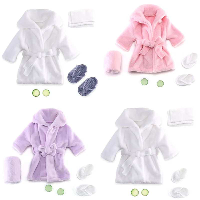 Newborn Costume for Photography Baby Breathable Bathrobe Bath Towel Headwear Slippers Photo Suit Photo Outfits