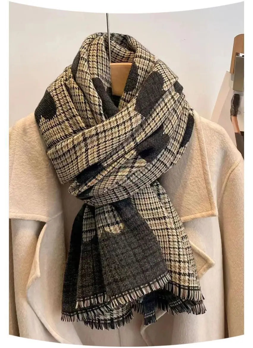 2023 New Double Side Cashmere Scarf Winter Women's Love Heart Plaid Ladies Long Thickened Warm Knitted Scarf Hijab Stole