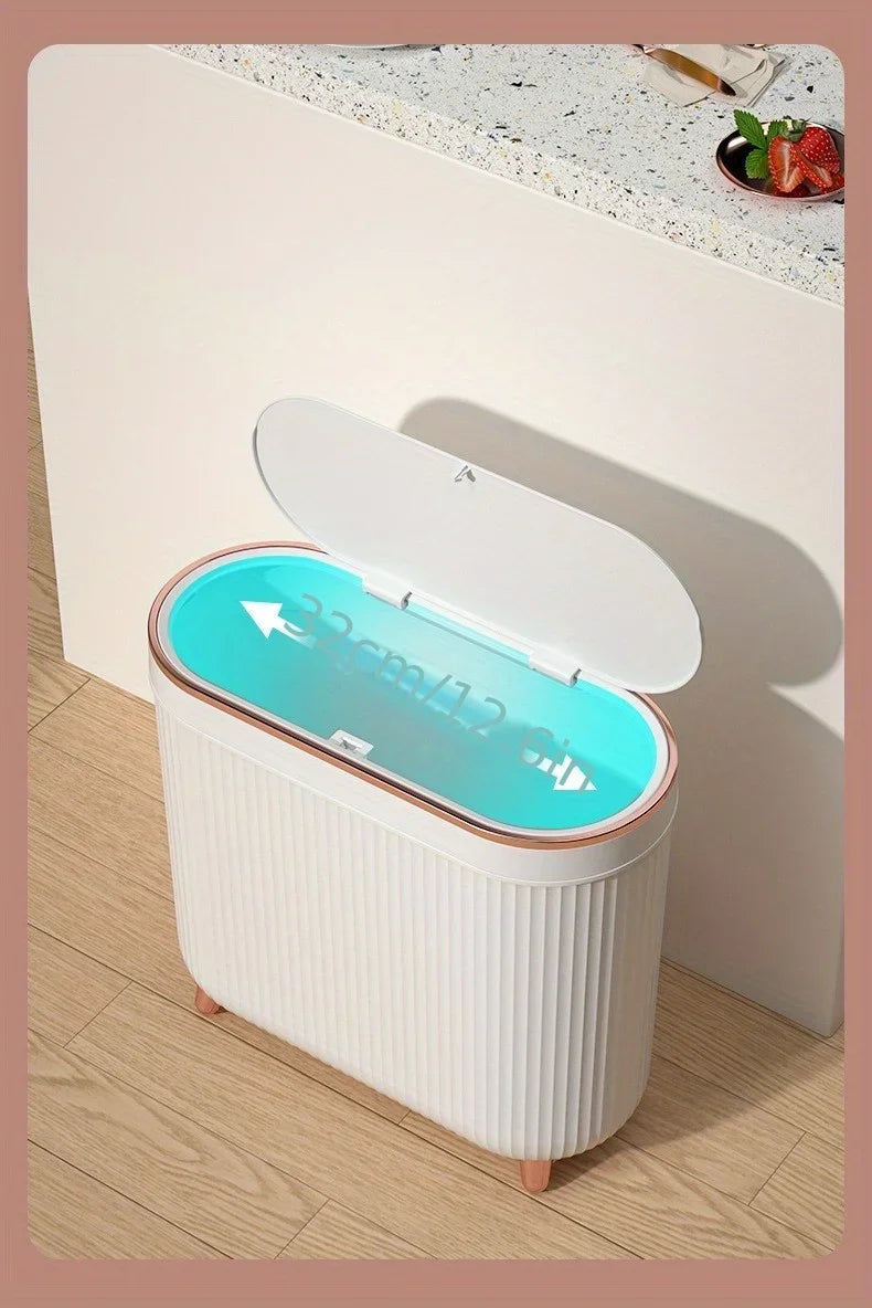 Compact Quiet-Close Trash Can for Bathroom/Bedroom - Electricity-Free, Space-Saving, with Optional Lid