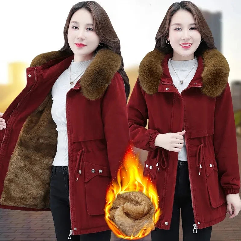 Parkas Womens Winter Jacket Loose Casual Padded Coat Female Large Size Plush Fur Collar Thick Down Cotton Outerwear