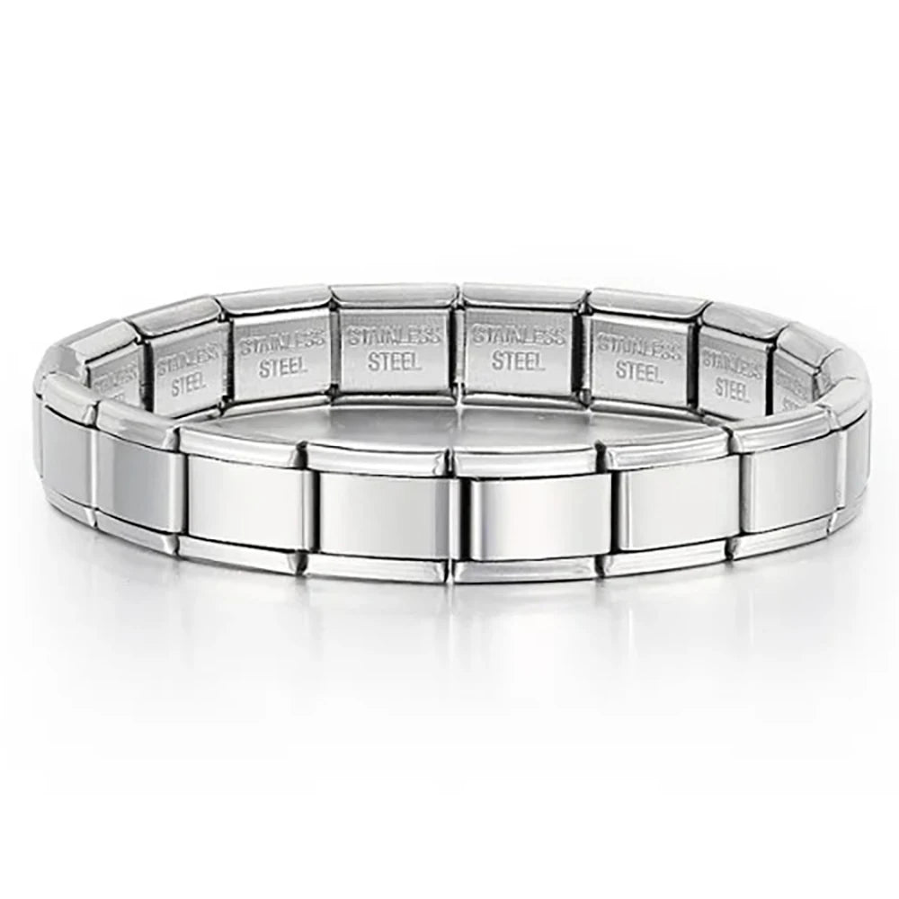 Italian Charm Bracelet Italian Modular Bracelet Block Elastic Splice Stainless Steel Bracelet for Men and Women
