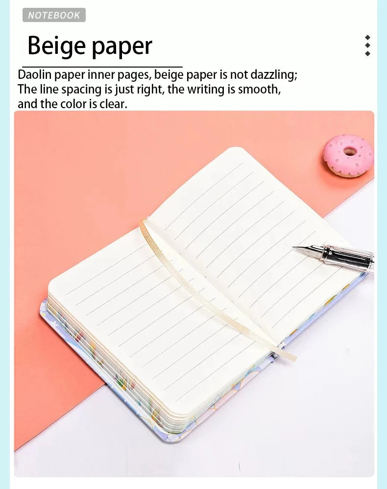 Cartoon a7 binding hardcover student Pocket This cute little notebook with hot gold and color border portable notepad