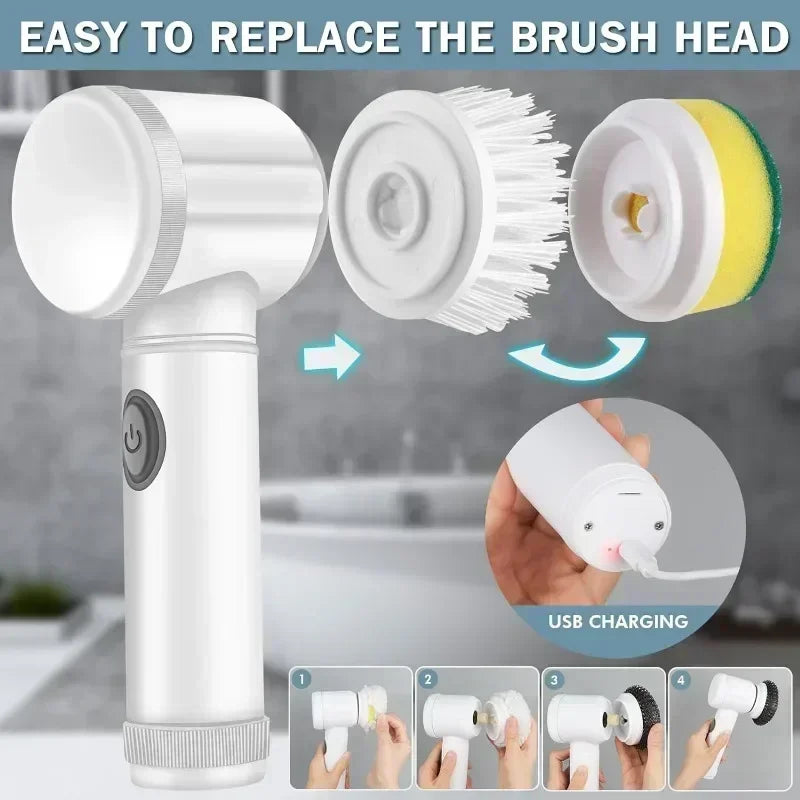 Electric Spin Scrubber,Bathroom Cleaning Brush Power Scrubber with 5 Replaceable Brush Heads, Electric Cleaning Brush