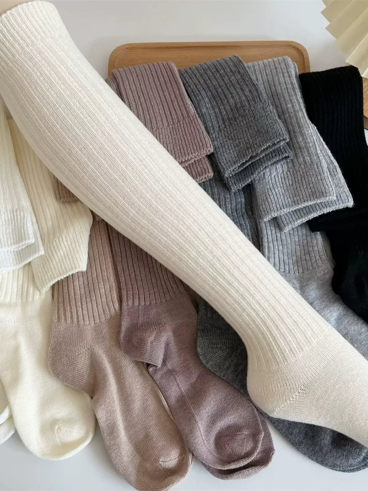 Soft Wool Long Socks Women Autumn Winter Cashmere Solid Knitted Stocking Skinny Casual Knee High Fluffy Warm Thicken Girls Socks
