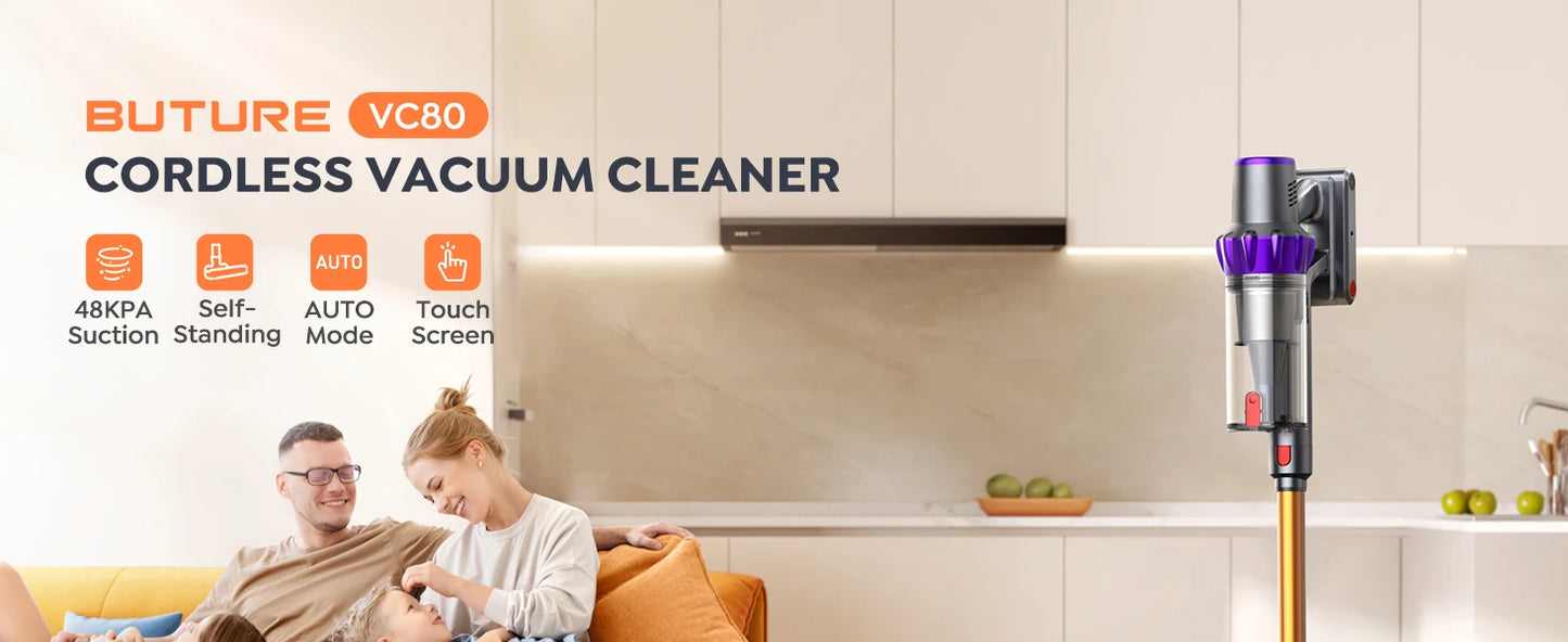 BUTURE 500W 48Kpa Suction Power Handheld Cordless Wireless Vacuum Cleaner for Home Appliance 1.5L Dust Cup Removable Battery