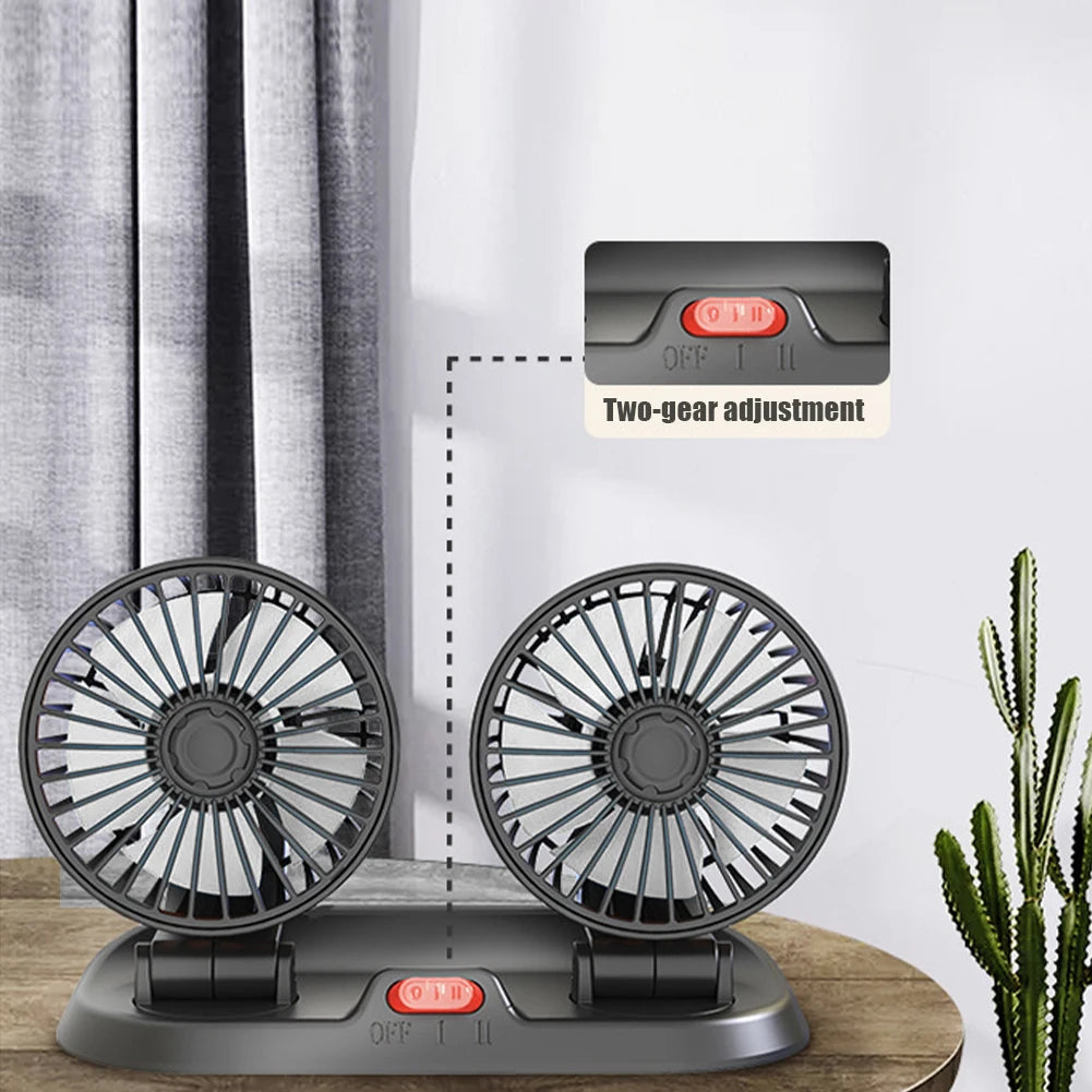 5/12/24V Car Fan Cooling Car Fan Dual Head Usb Car Fan 2 Speeds Adjustable for Auto Cooler Air Fan Car Accessories Fan